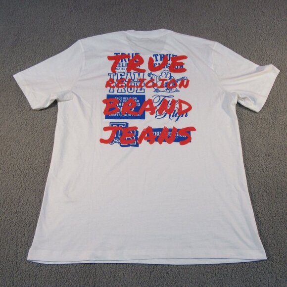 True Religion Men’s Graphic Tee – Size 2XL – Red & Blue Logo Graphic on White - Picture 6 of 8
